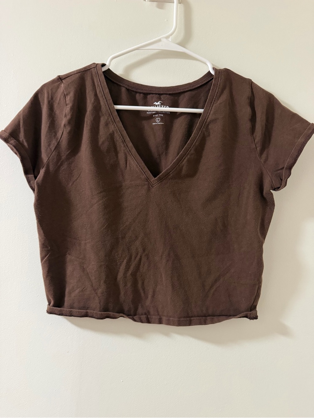 Hollister Brown V-Neck Short Sleeve Crop Top